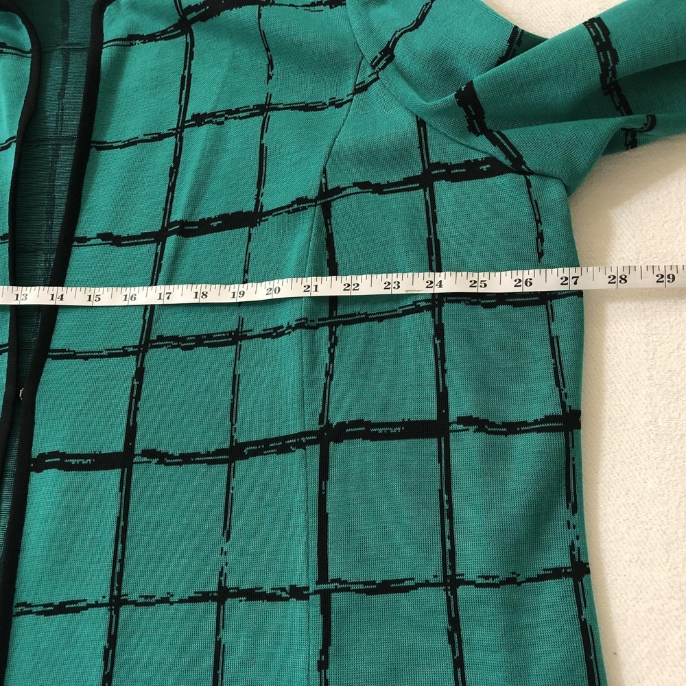 Ming Wang Cardigan Sweater Womens 2X Green Black Grid Check Knit Open Front - Picture 10 of 12